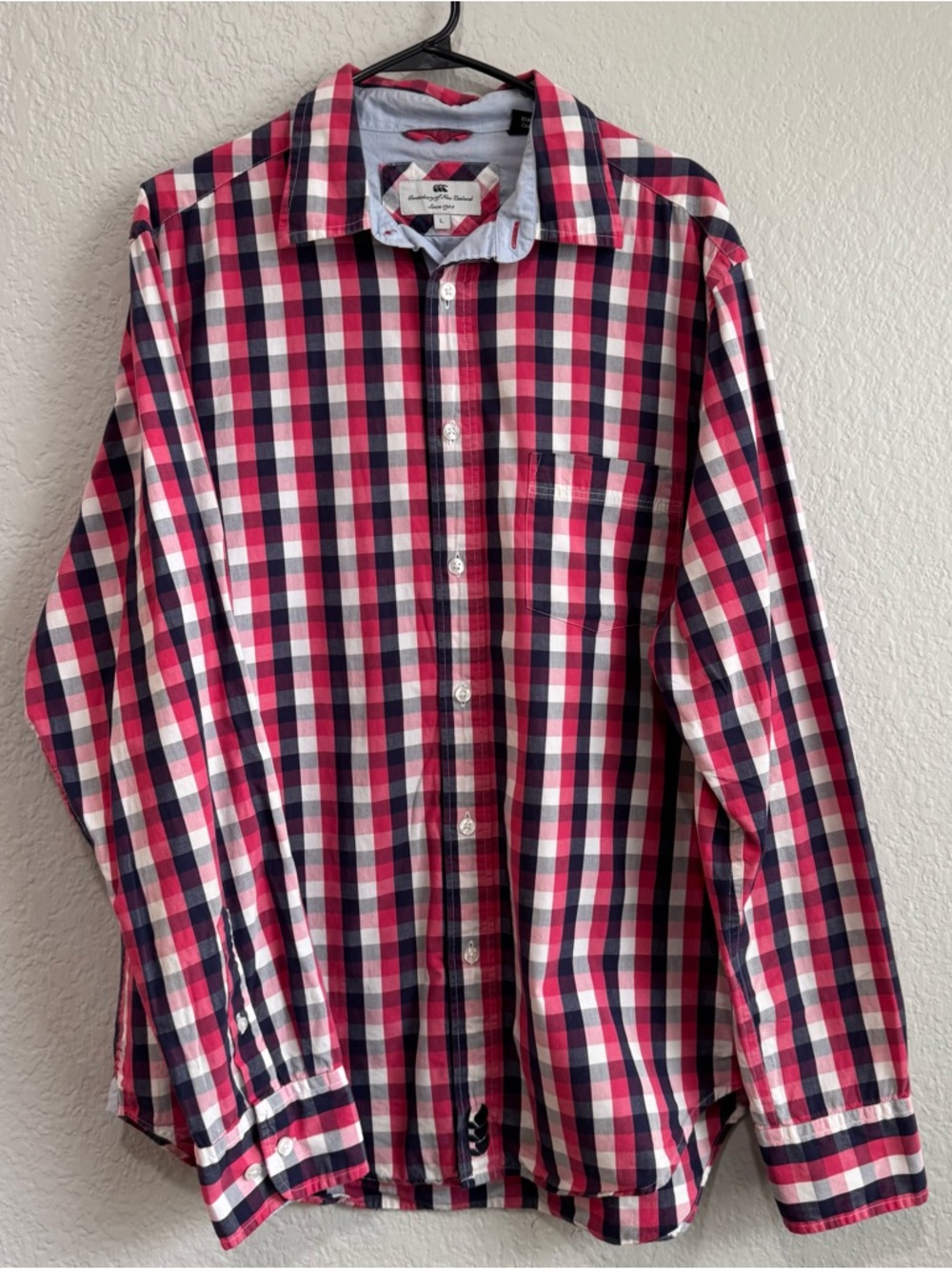 Canterbury of New Zealand Men's Plaid Button-Down Shirt - Pink/Navy/White
